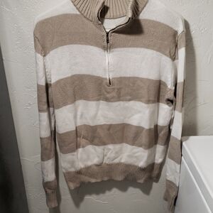 Men's Striped Beige and White Sweater